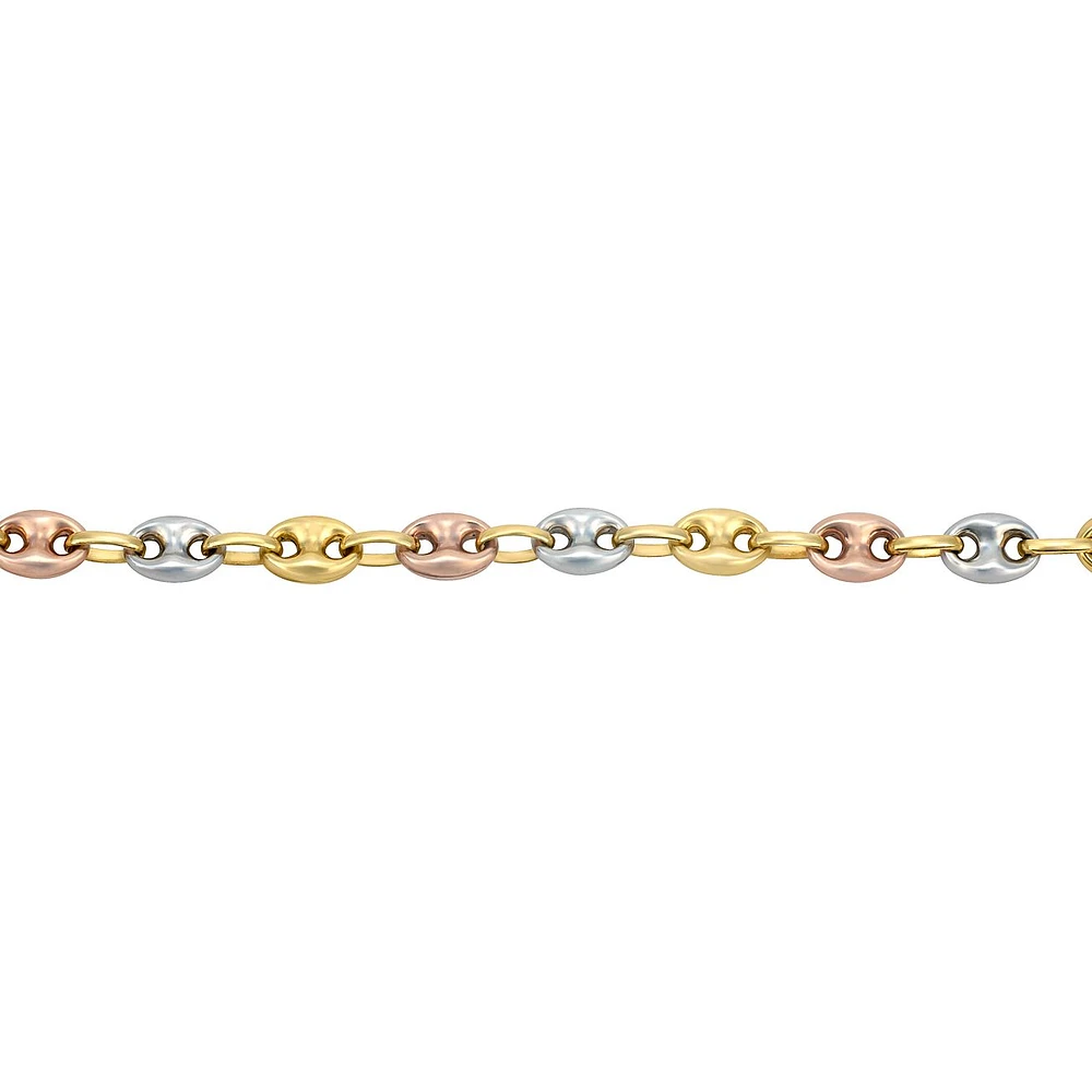 PULSERA ORO FLORENTINO BLANCO, AMARILLO Y ROSA 14K 19 CM