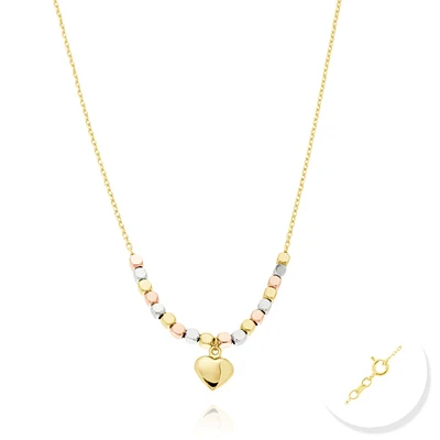 GARGANTILLA FLEXIBLE CON CORAZON ORO BLANCO, AMARILLO Y ROSA 14K