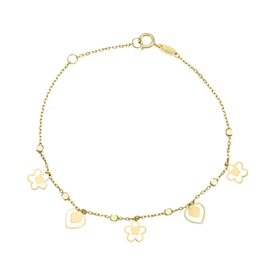 PULSERA FLOR CORAZON ORO 14K