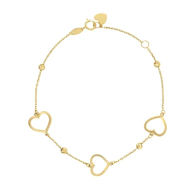 PULSERA CORAZON Y BOLITAS ORO 14K