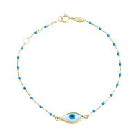 PULSERA OJO CON BOLITAS DE ESMALTE AZUL ORO 14K