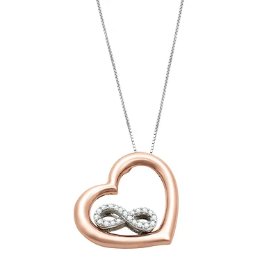 DIJE CORAZON E INFINITO CON CADENA ORO BLANCO Y ROSA 14K CON 10 PUNTOS DE DIAMANTE