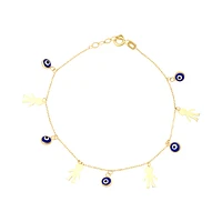 PULSERA CON OJITOS AZULES Y NIÑOS ORO 14K