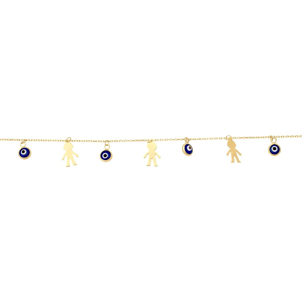 PULSERA CON OJITOS AZULES Y NIÑOS ORO 14K