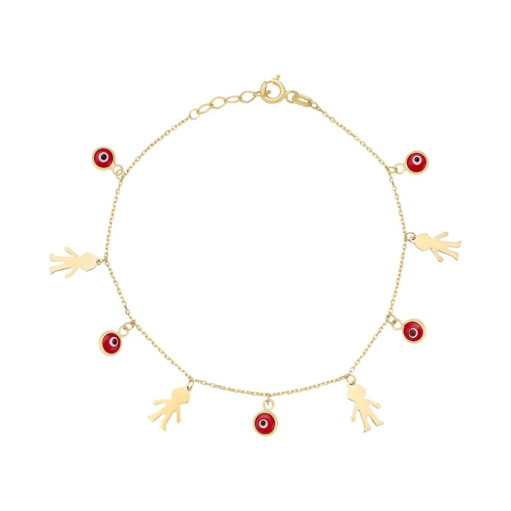 PULSERA CON OJITOS ROJOS Y NIÑOS ORO 14K