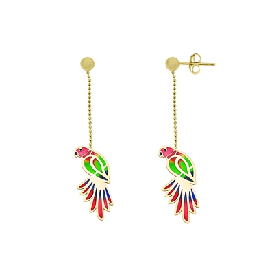 ARETES ORO 14K ESMALTE ROJO VERDE Y AZUL