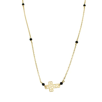 COLLAR CRUZ ORO 14K CON ONIX