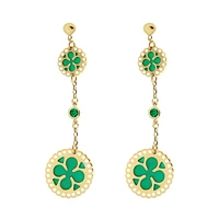 ARETES ORO 14K ESMALTE VERDE Y ESMERALDA