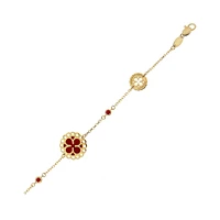 PULSERA DAMA ORO 14K ESMALTE ROJO Y RUBI