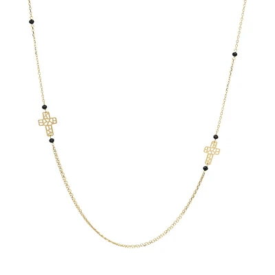 COLLAR CRUZ ORO 14K CON ONIX 70 CMS