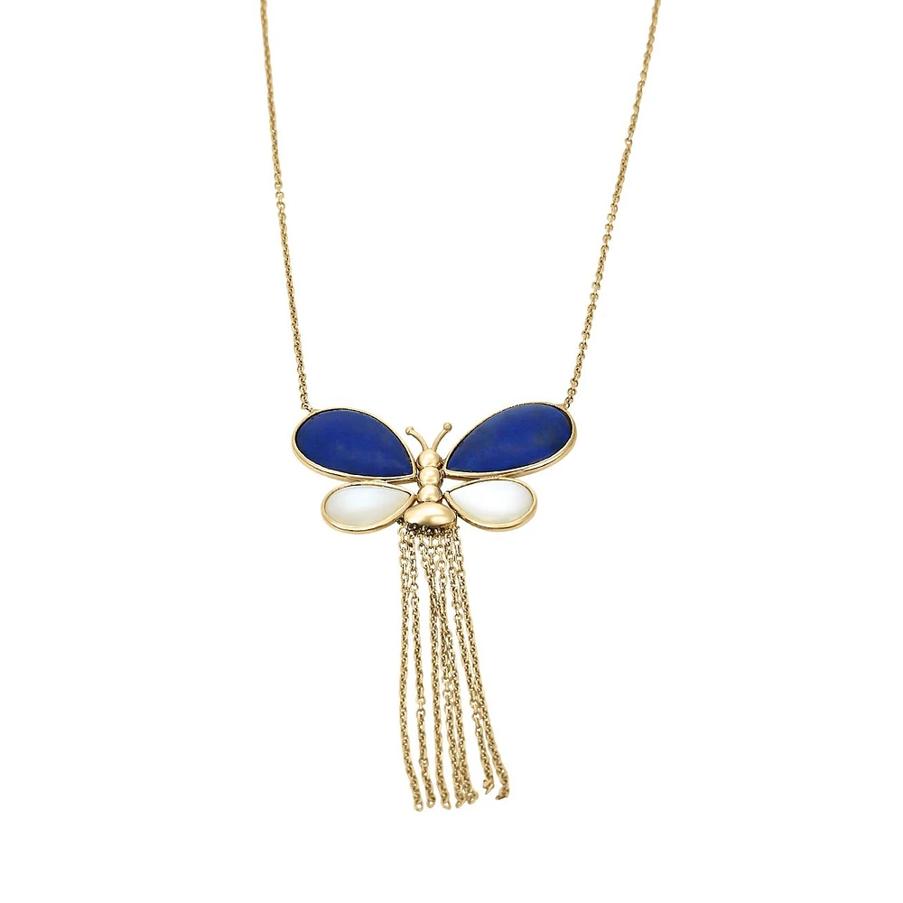 GARGANTILLA MARIPOSA AZUL CON LAPISLAZULI Y MADRE PERLA ORO 14K