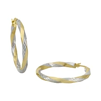 ARRACADAS ORO AMARILLO Y BLANCO 14K 2.5 CM