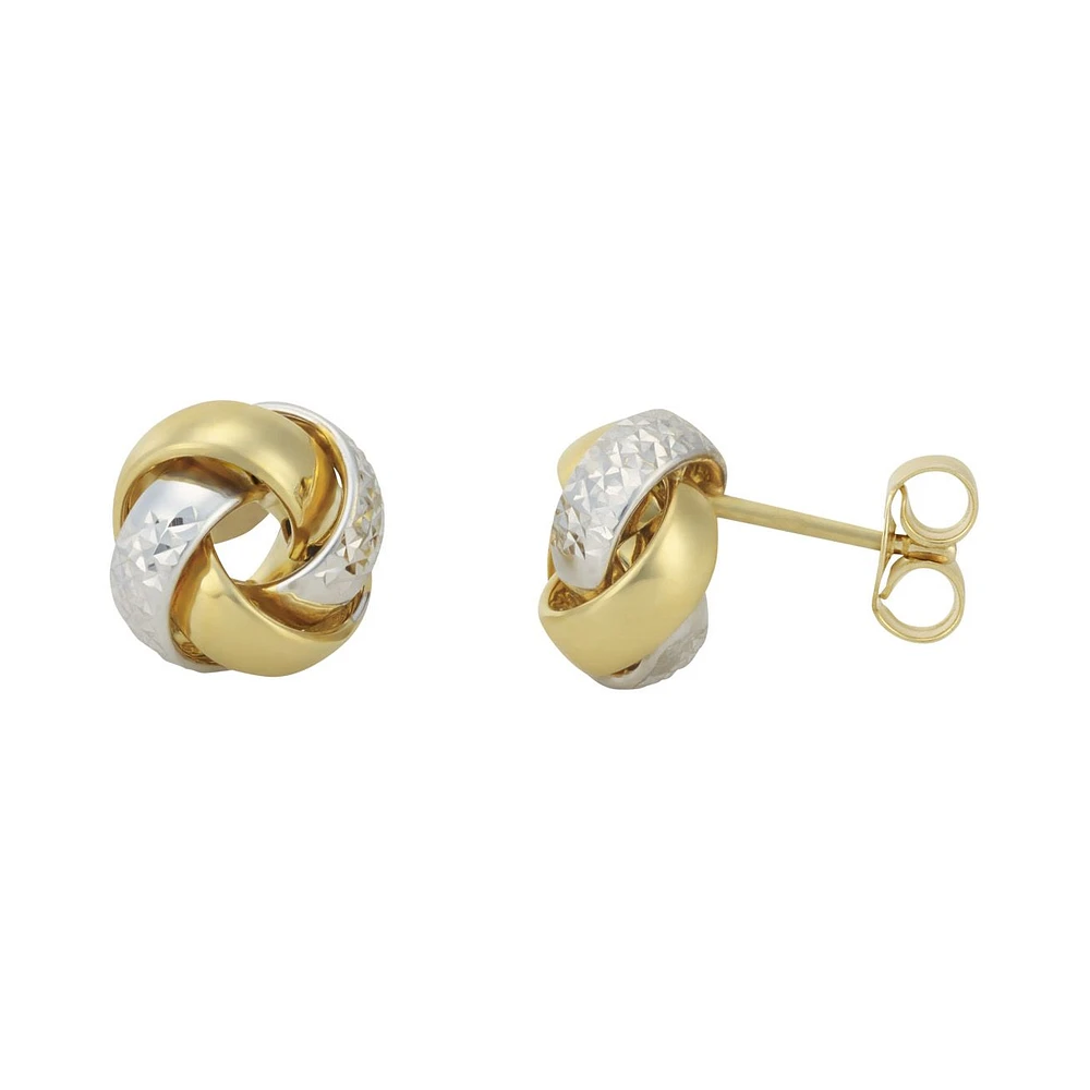 ARETES NUDO ORO BLANCO Y AMARILLO 14K