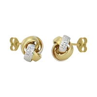 ARETES NUDO ORO BLANCO Y AMARILLO 14K