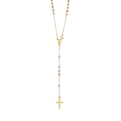 ROSARIO ORO BOLITAS DIAMANTADAS AMARILLO BLANCO Y ROSA 14K