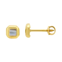 BROQUELES CUADRO MINI ORO 14K CON MADRE PERLA