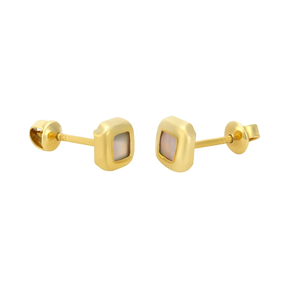 BROQUELES CUADRO MINI ORO 14K CON MADRE PERLA