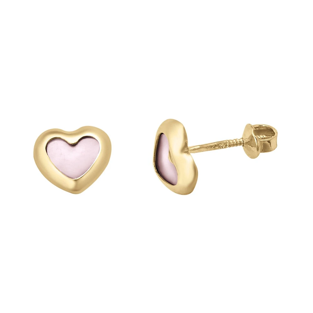 BROQUELES EN FORMA DE CORAZÓN CON MADRE PERLA Y ORO 14K