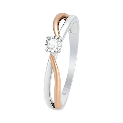 ANILLO COMPROMISO ORO ROSA Y BLANCO 14K CON PUNTOS DE DIAMANTE