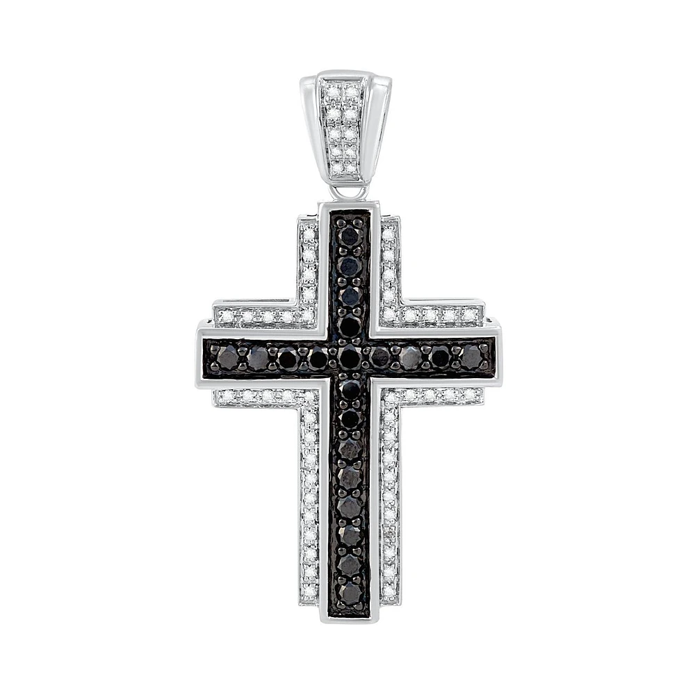 CRUZ ORO BLANCO 14K CON 93 PUNTOS DE DIAMANTE BLANCO Y NEGRO