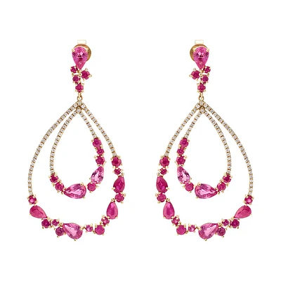 ARETES ORO ROSA 14K CON 52 PUNTOS DE DIAMANTE Y 6.93 QUILATES DE AMATISTA Y RUBI