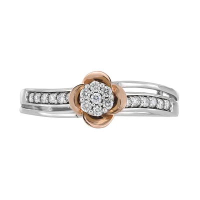 ANILLO DAMA ORO BLANCO Y ROSA 14K CON 17 PUNTOS DE DIAMANTE