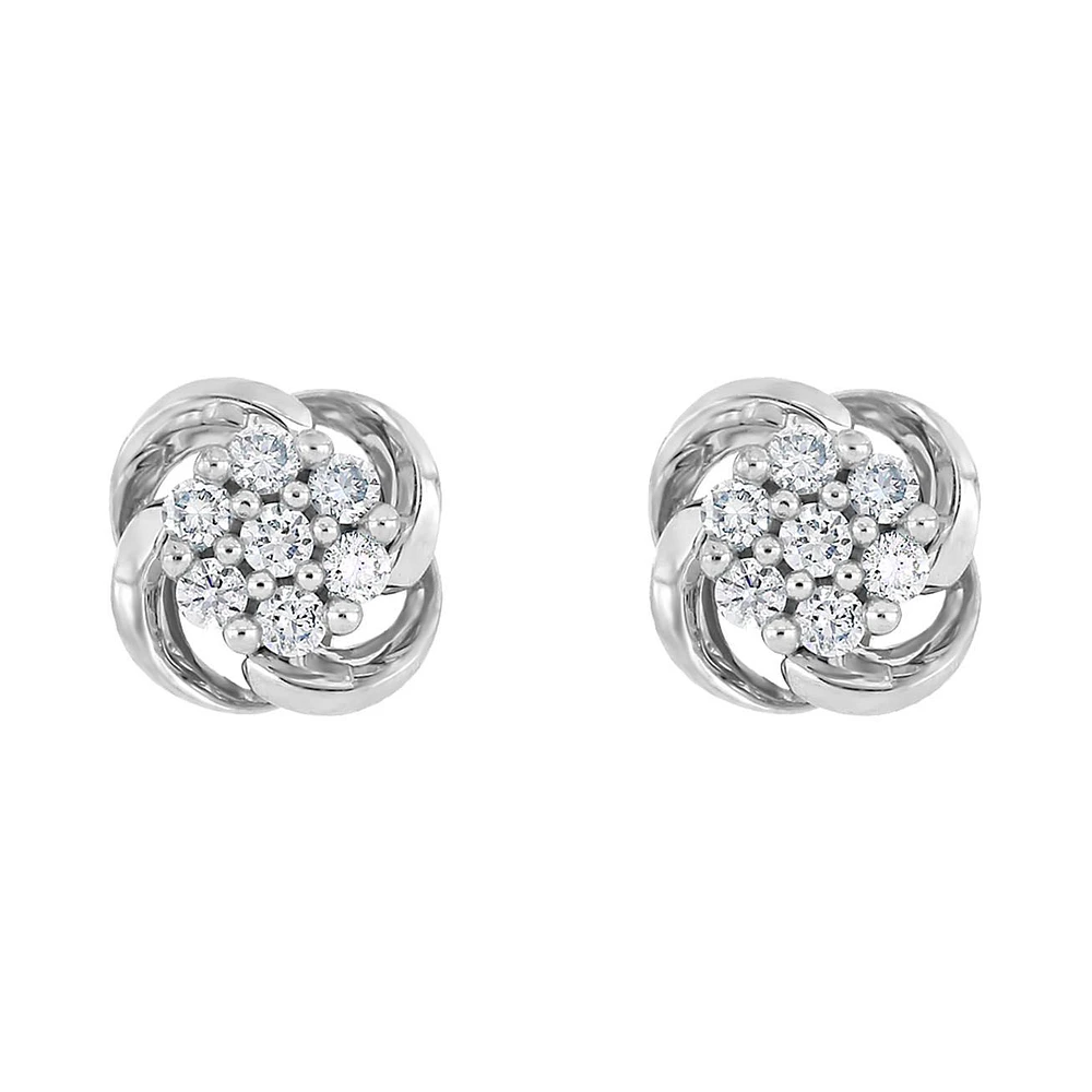 ARETES BROQUELES DAMA ORO BLANCO 14K CON 20 PUNTOS DE DIAMANTE