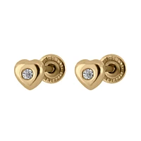 BROQUELES CORAZON ORO 14K CON 2 PUNTOS DE DIAMANTE