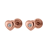 BROQUELES CORAZON ORO ROSA 14K CON 2 PUNTOS DE DIAMANTE