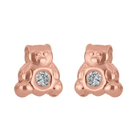 BROQUELES OSO ORO ROSA 14K CON 2 PUNTOS DE DIAMANTE