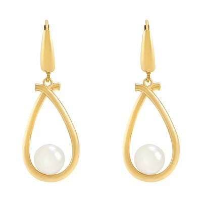 ARETES GOTA CON PERLA ORO 14K