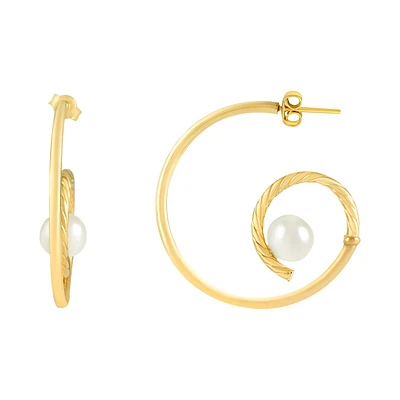 ARETES ESPIRAL CON PERLA ORO 14K