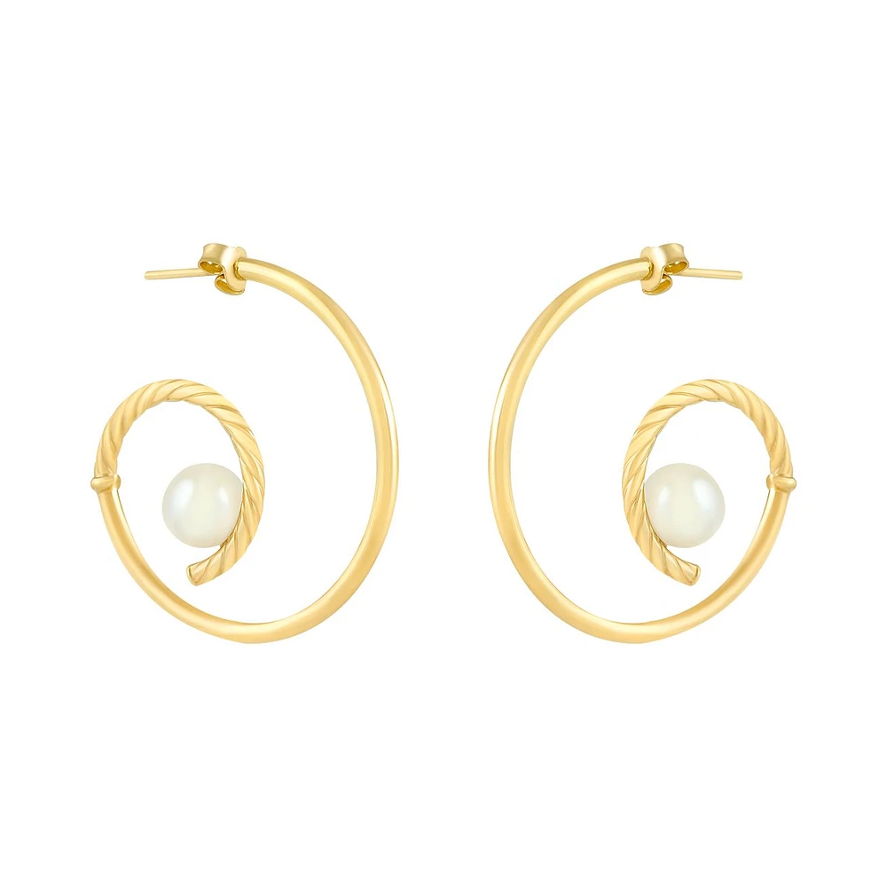 ARETES ESPIRAL CON PERLA ORO 14K