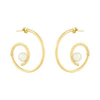 ARETES ESPIRAL CON PERLA ORO 14K