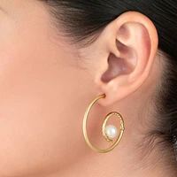 ARETES ESPIRAL CON PERLA ORO 14K