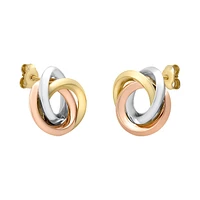 ARETES ORO BLANCO, AMARILLO Y ROSA 14K 20MM X 10MM