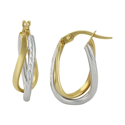 ARRACADAS RECTANGULAR DOBLE ORO AMARILLO Y BLANCO 14K