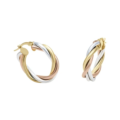 ARRACADAS TRENZADAS ORO ROSA BLANCO Y AMARILLO 14K