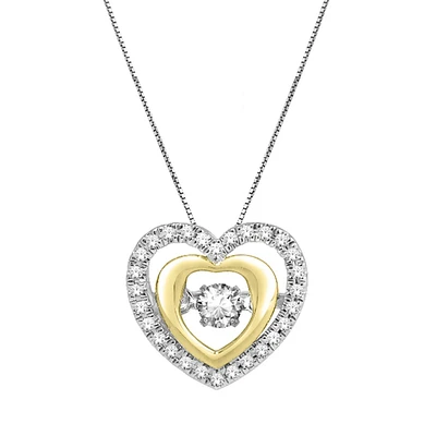 CADENA CON DIJE CORAZÓN ORO BICOLOR 14K CON DIAMANTE EN EL CENTRO Y EN CONTORNO