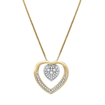 COLLAR CORAZÓN CON DIAMANTES EN EL CENTRO Y LATERALES ORO 14K DOS TONOS