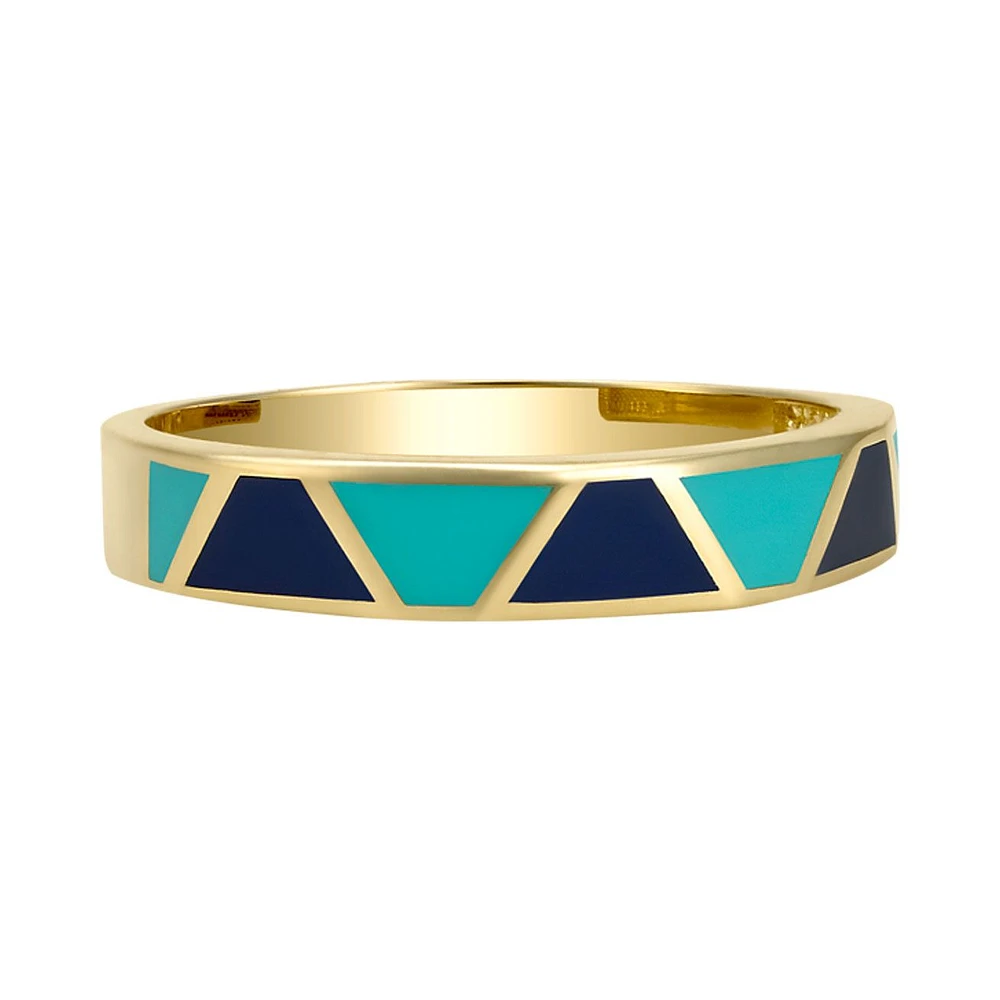 ANILLO ORO 14K CON ESMALTE AZUL