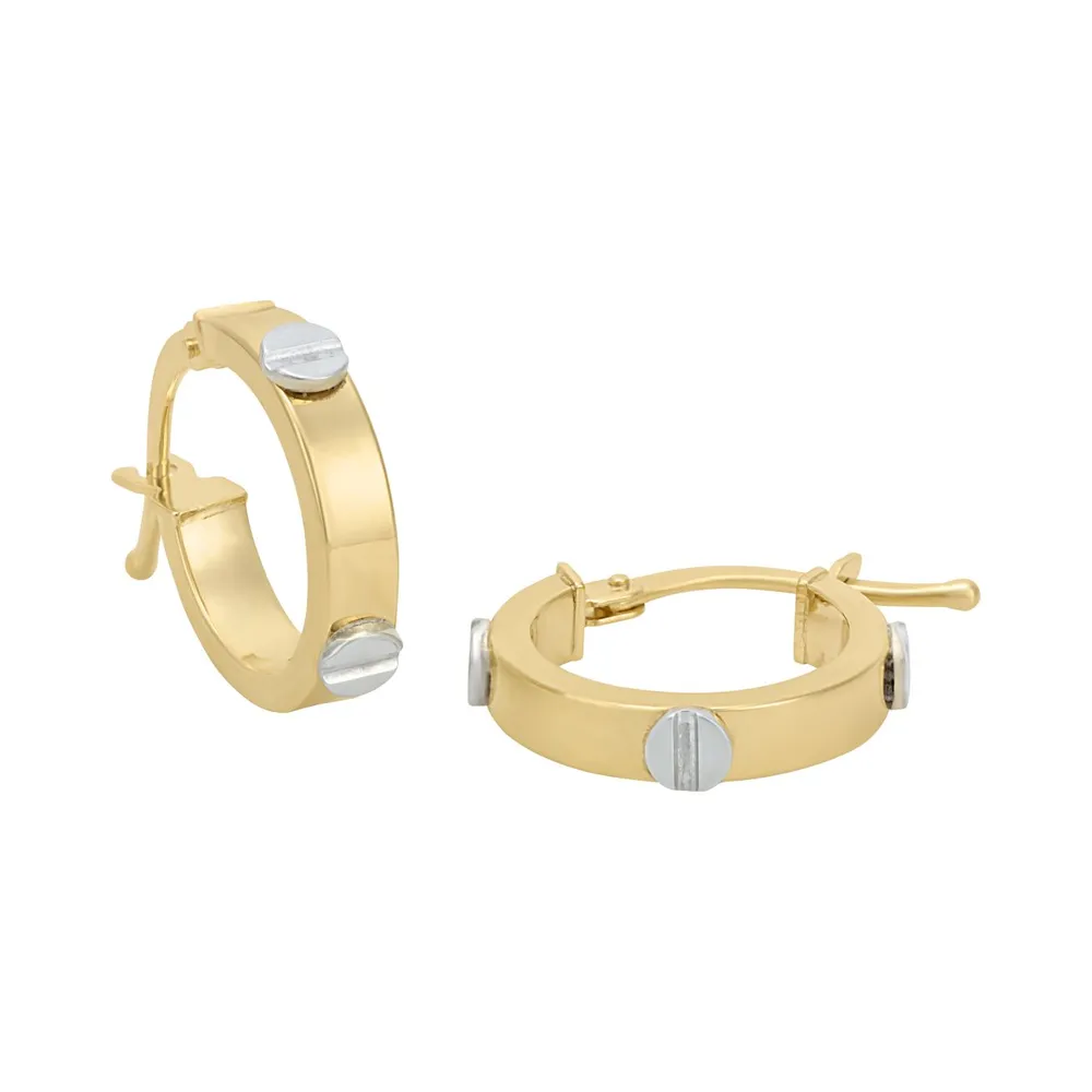 Cristal Joyas ARRACADAS TORNILLOS ORO AMARILLO Y BLANCO 14K 10 MM