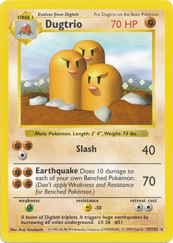 Dugtrio - 19/102 - Rare - Shadowless Edition