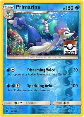 Primarina - 41/149 Reverse Holo 2017 Pokemon League Stamp Promo Exclusive