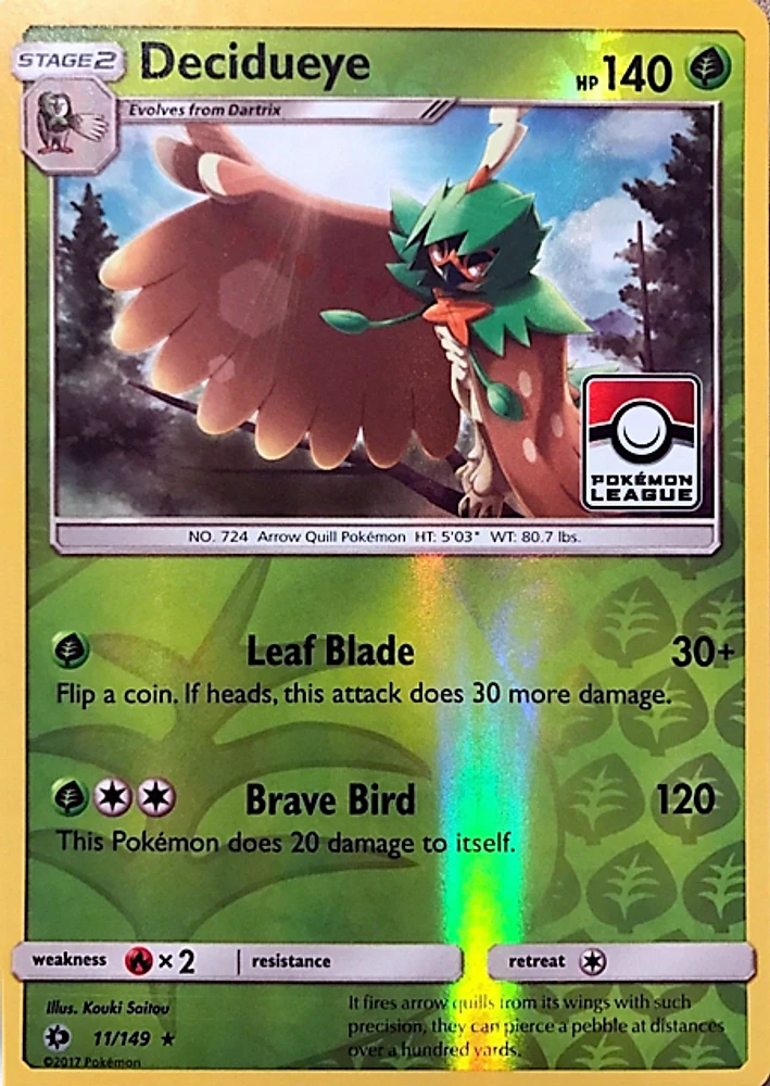 Decidueye - 11/149 - Reverse Holo - League Stamp Promo - 2017 Pokemon League Exclusive