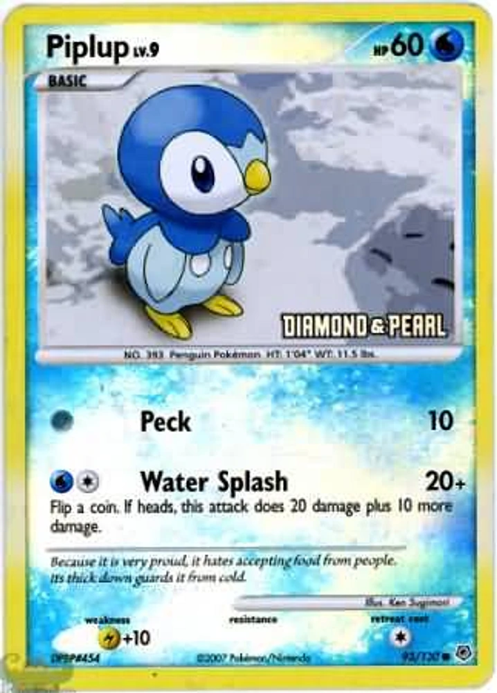 Piplup - 93/130 - Reverse Holo Promo - 2008 Burger King Campaign Exclusive