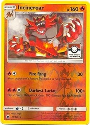 Incineroar - 26/149 - Pokemon League Promo