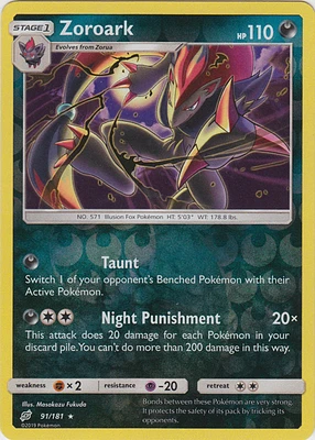 Zoroark - 91/181 - Holo Rare - Reverse Holo