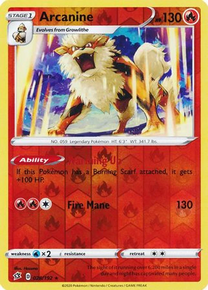 Arcanine - 028/192 - Rare - Reverse Holo