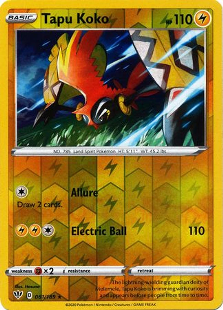 Tapu Koko - 061/189 - Holo Rare - Reverse Holo